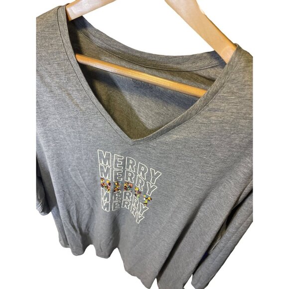 Lane Bryant Gray V Neck Merry Holiday Sparkle Detail 3/4 Sleeve T Shirt Sz 22 - Picture 3 of 8